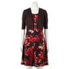 Women's Perceptions Abstract Floral Dress & Shrug Set, Size: 16, Dark Brown