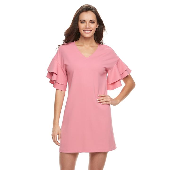 Women's Nina Leonard Tiered Ruffle Shift Dress, Size: Small, Dark Pink