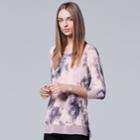 Women's Simply Vera Vera Wang Chiffon Trim Print Top, Size: Medium, Pink