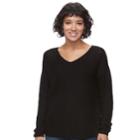 Juniors' So&reg; Textured V-neck Sweater, Teens, Size: Large, Black