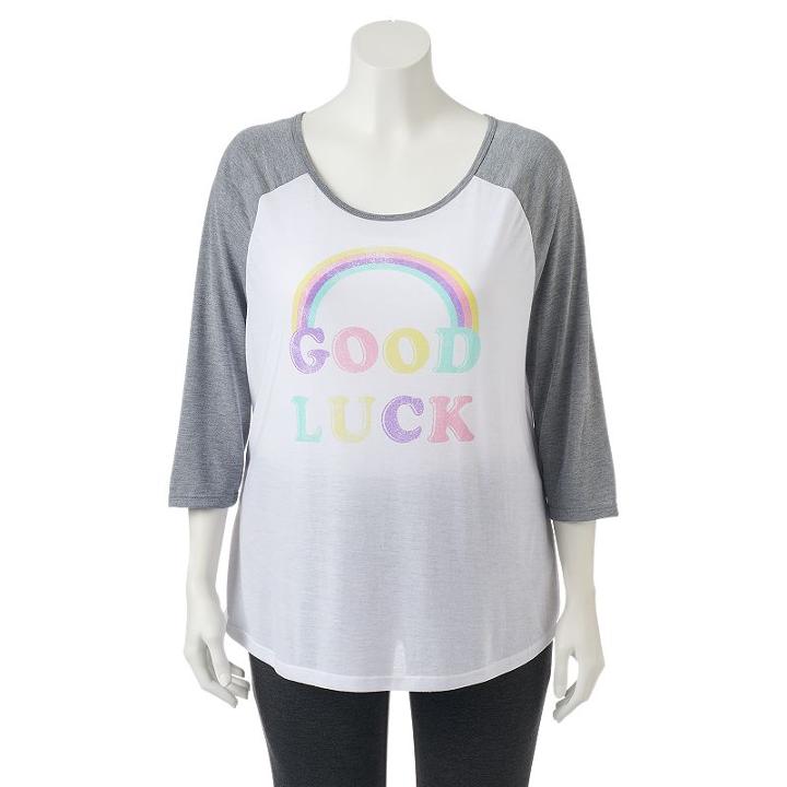 Juniors' Plus Size Good Luck Rainbow Graphic Tee, Girl's, Size: 1xl, White Oth