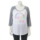 Juniors' Plus Size Good Luck Rainbow Graphic Tee, Girl's, Size: 1xl, White Oth
