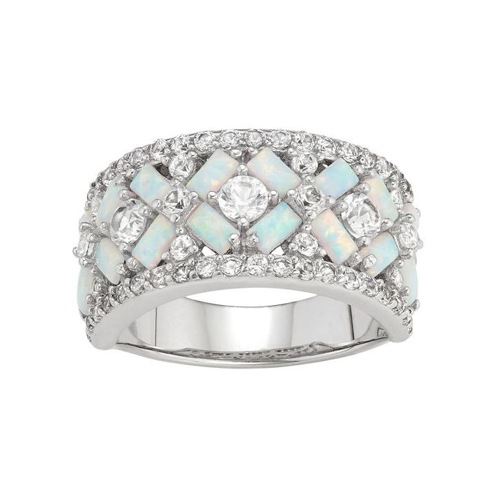 Sterling Silver Lab-created Opal & White Sapphire X Ring, Women's, Size: 7