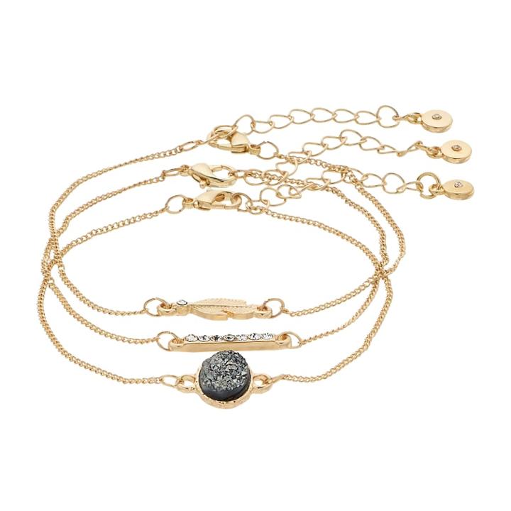Lc Lauren Conrad Druzy, Feather & Pave Bar Bracelet Set, Women's, Grey