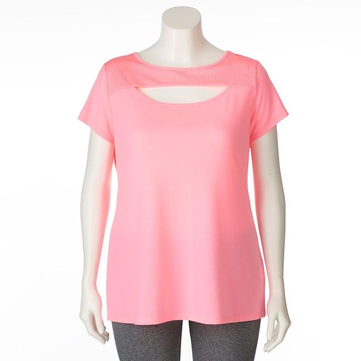 Plus Size Wild Majesty Mesh Yoke Tee, Women's, Size: 3xl, Brt Pink