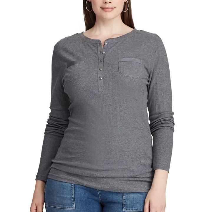 Plus Size Chaps Long Sleeve Henley Top, Women's, Size: 2xl, Brown