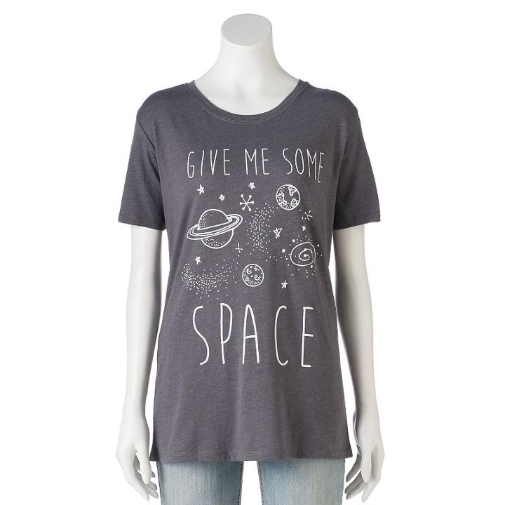 Juniors' Give Me Some Space Graphic Tee, Teens, Size: Large, Grey Other