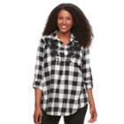Plus Size Sonoma Goods For Life&trade; Embroidered Plaid Flannel Top, Women's, Size: 3xl, Black