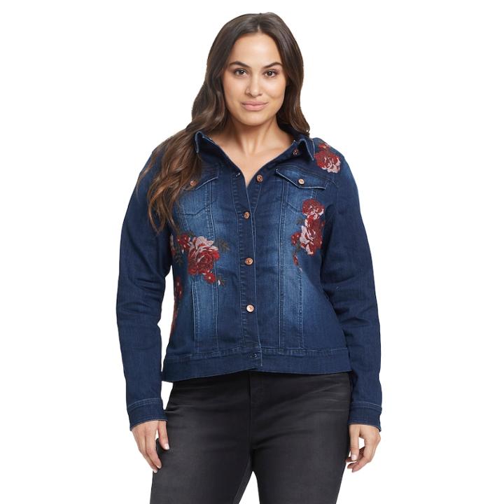 Plus Size Gloria Vanderbilt Ellie Rose Applique Jean Jacket, Women's, Size: 1xl, Med Blue