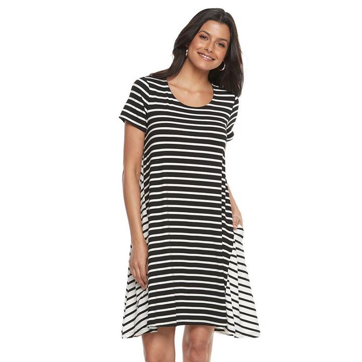 Women's Nina Leonard Striped Trapeze Dress, Size: Small, Grey Other