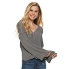 Juniors' Grayson Threads Wrap Front Woven Top, Teens, Size: Large, Grey (charcoal)