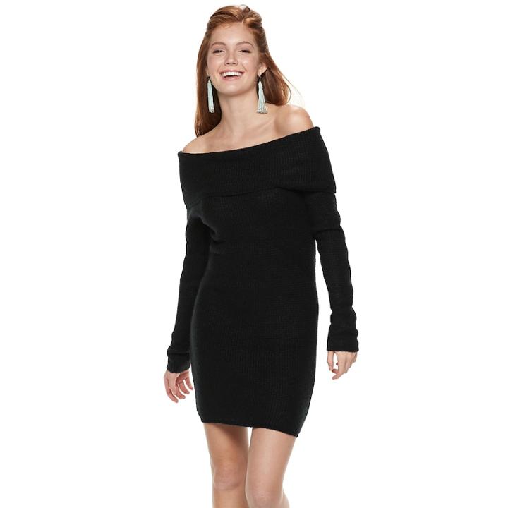 Juniors' Candie's&reg; Off The Shoulder Sweater Dress, Teens, Size: Large, Black
