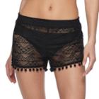 Women's Miken Crochet Pom Pom Cover-up Shorts, Size: Large, Black