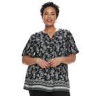 Plus Size Croft & Barrow&reg; Print Popover Top, Women's, Size: 2xl, Black