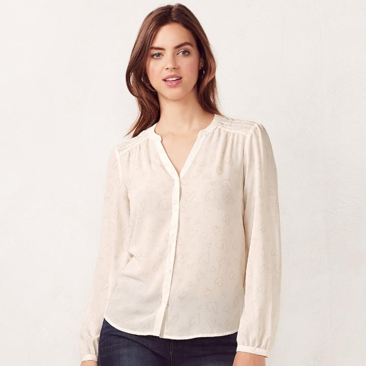 Women's Lc Lauren Conrad Pintuck Blouse, Size: Large, White