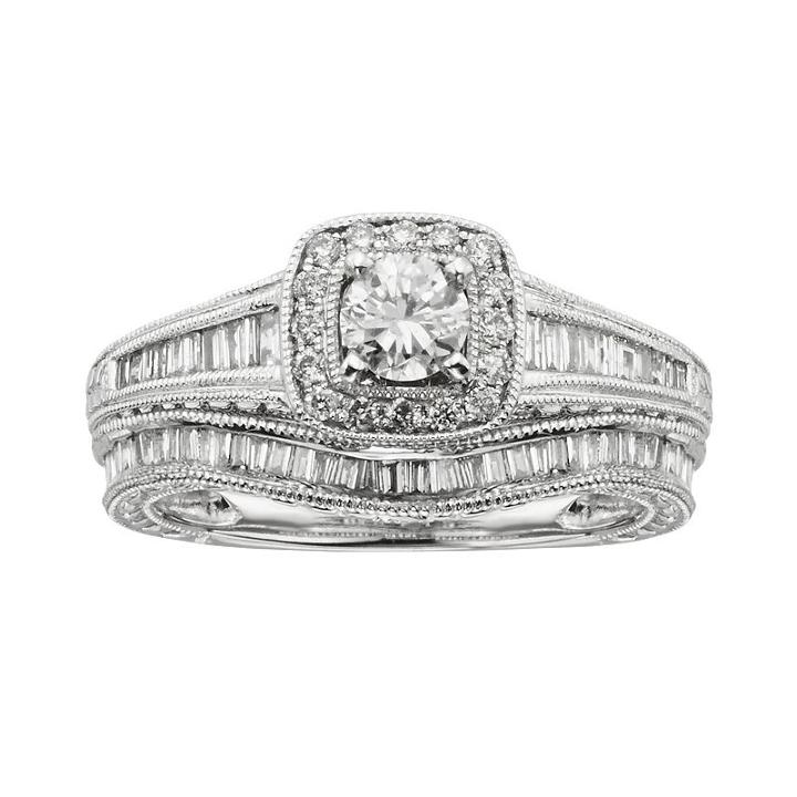 14k White Gold 1-ct. T.w. Igl Certified Round-cut Diamond Frame Ring Set, Women's, Size: 8.50