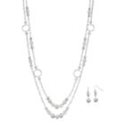 White Bead Multi Strand Necklace & Drop Earring Set, Women's