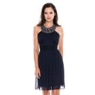 Women's 1 By 8 Beaded Halter Fit & Flare Dress, Size: 12, Blue (navy)