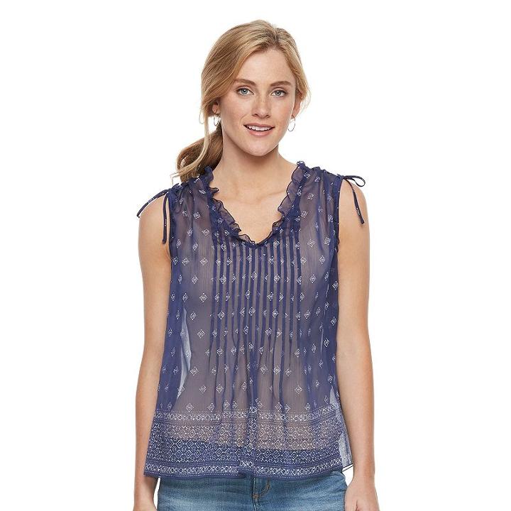 Women's Sonoma Goods For Life&trade; Print Pintuck Top, Size: Xl, Dark Blue