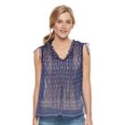 Women's Sonoma Goods For Life&trade; Print Pintuck Top, Size: Xl, Dark Blue