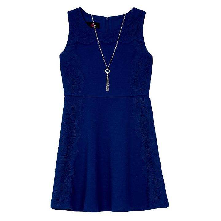 Girls 7-16 Iz Amy Byer Solid Texture Knit Lace Dress With Necklace, Size: 8, Blue (navy)
