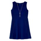 Girls 7-16 Iz Amy Byer Solid Texture Knit Lace Dress With Necklace, Size: 8, Blue (navy)