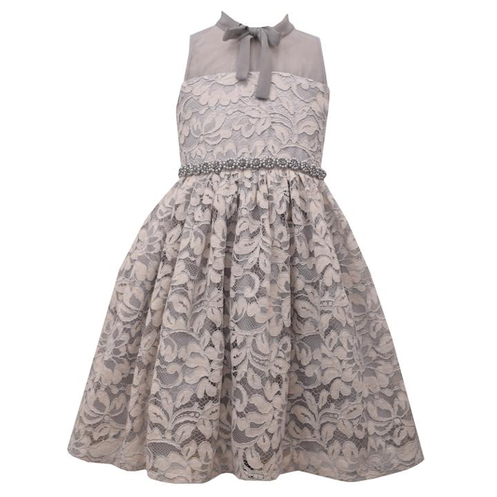 Girls 7-16 Bonnie Jean Lace Illusion Dress, Size: 14, Grey