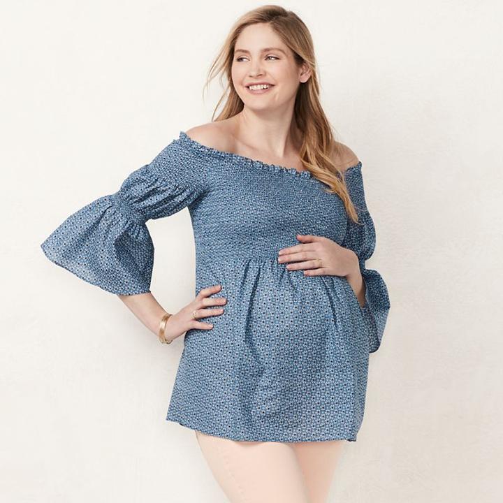 Maternity Lc Lauren Conrad Smocked Off-the-shoulder Top, Women's, Size: M-mat, Blue