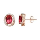 Ruby & 1/8 Carat T.w. Diamond 10k Rose Gold Halo Button Stud Earrings, Women's