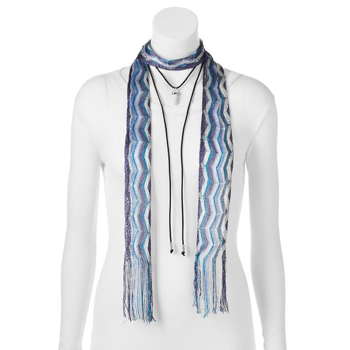 Mudd&reg; Zigzag Skinny Scarf & Simulated Howlite Lariat Necklace Set, Women's, Dark Blue