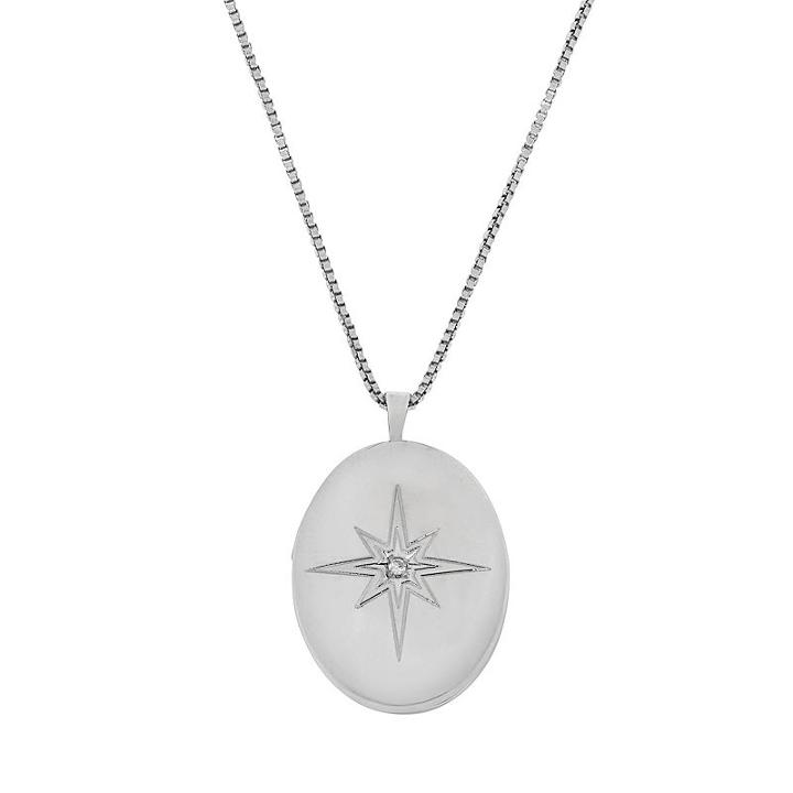 Sterling Silver 1/10-ct. T.w. Diamond Starburst Locket, Women's, Size: 18, Grey