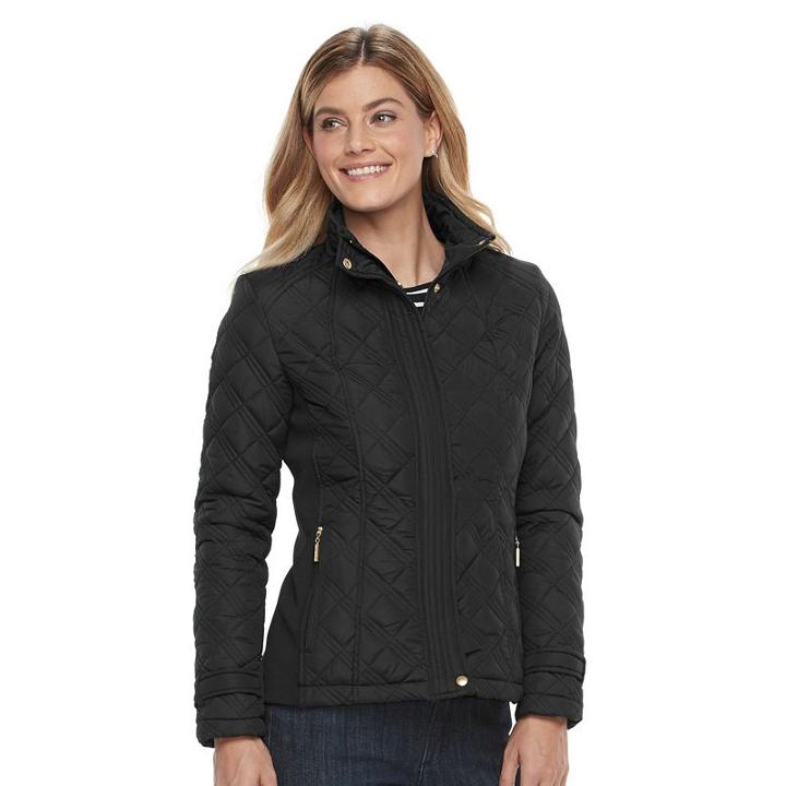 Women's Weathercast Quilted Button-tab Jacket, Size: Xl, Black