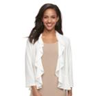 Women's Nina Leonard Ruffle Mixed-media Cardigan, Size: Medium, White