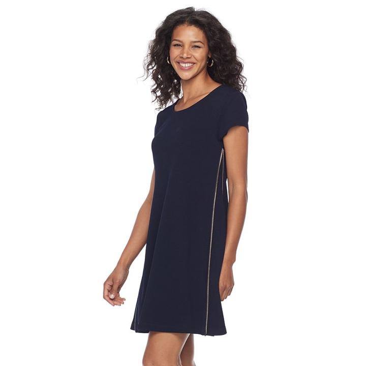 Women's Nina Leonard Zipper-detail Trapeze Dress, Size: Small, Blue (navy)