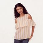 Women's Lc Lauren Conrad Striped Cold-shoulder Top, Size: Small, Med Yellow