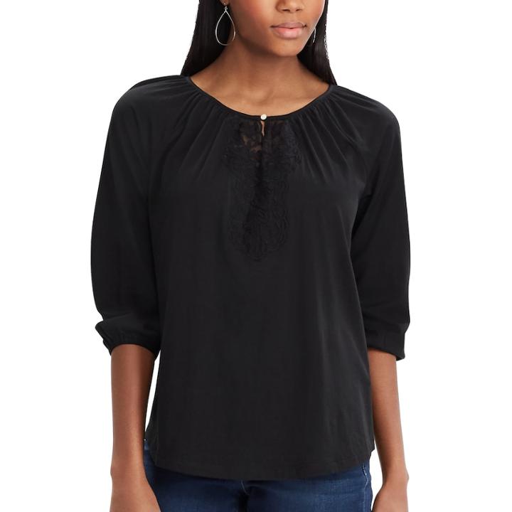 Women's Chaps Embroidered Peasant Top, Size: Xs, Black