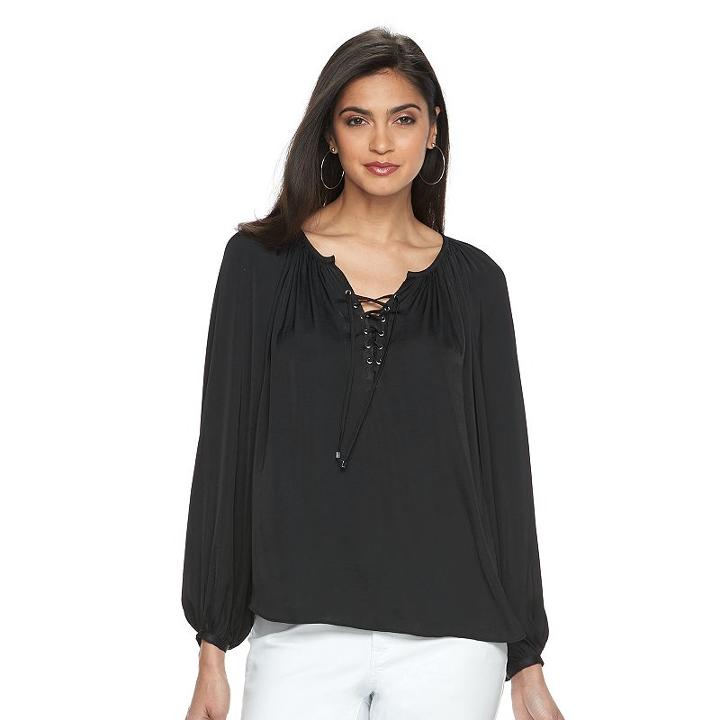 Women's Jennifer Lopez Lace-up Blouse, Size: Xl, Black