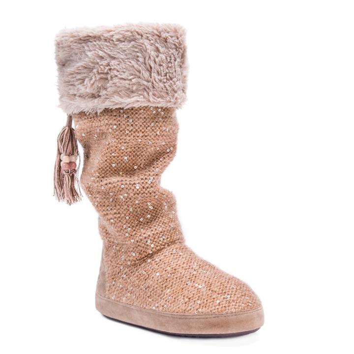 Muk Luks Women's Winona Cuffed Boot Slippers, Size: Medium, Lt Brown