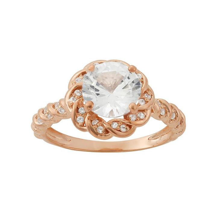Lab-created White Sapphire 14k Rose Gold Over Silver Halo Ring, Women's, Size: 8