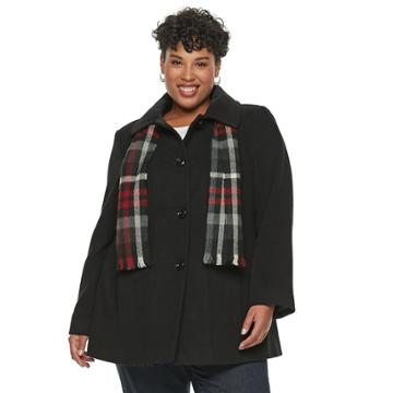 Plus Size Tower By London Fog Wool Blend Jacket & Scarf Set, Women's, Size: 1xl, Black