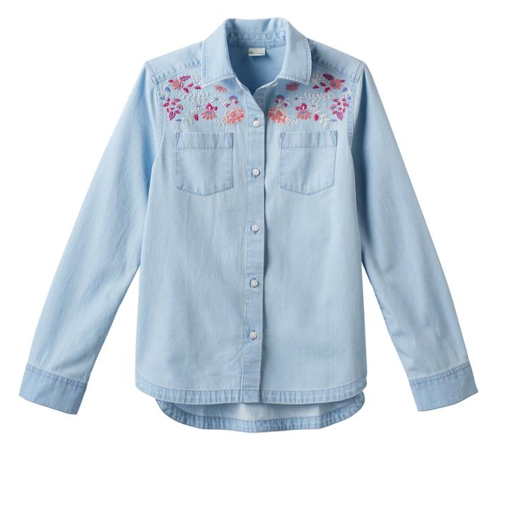 Girls Plus Size Mudd&reg; Embroidered Chambray Button-down Shirt, Size: 20 1/2, White Oth