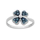 1/4 Carat T.w. Blue And White Diamond Sterling Silver Clover Ring, Women's, Size: 7
