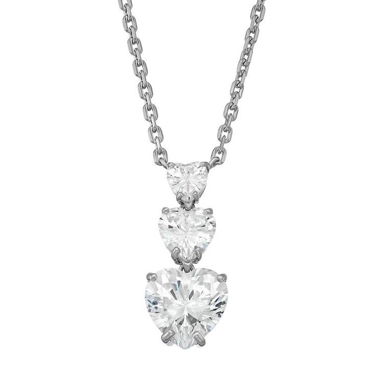 Sterling Silver Cubic Zirconia Graduated Three Heart Necklace, Women's, Size: 18, White
