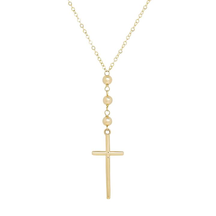 Everlasting Gold 14k Gold Bead & Cross Necklace, Women's, Size: 17, Yellow