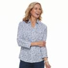 Women's Croft & Barrow&reg; Paisley Knit-to-fit Roll-tab Shirt, Size: Small, Med Blue