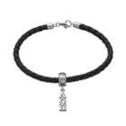 Alpha Omicron Pi, Logoart Sterling Silver & Leather Sorority Bracelet, Women's, Size: 7.5, Grey
