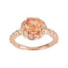 14k Rose Gold Over Silver Peach Quartz & Lab-created White Sapphire Twist Halo Ring, Women's, Size: 6, Orange