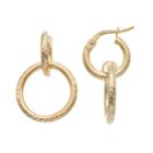 10k Gold Textured Circle Drop Hoop Earrings, Women's, Yellow