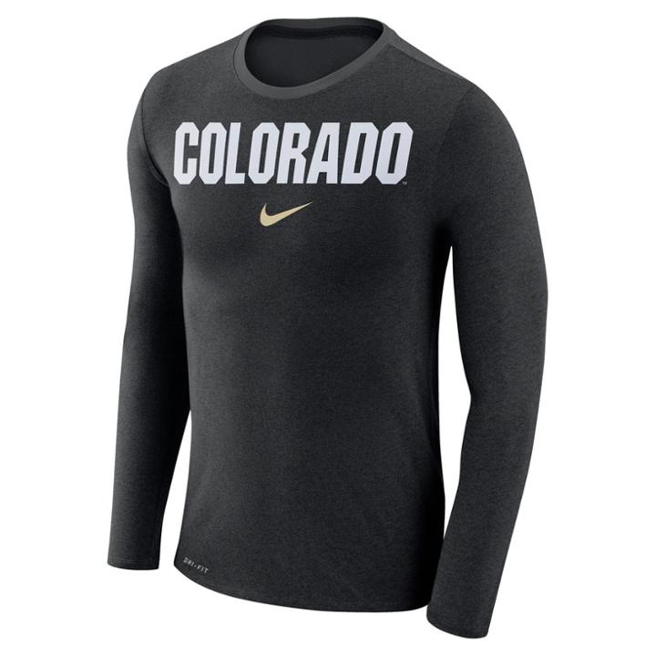 Men's Nike Colorado Buffaloes Marled Long-sleeve Dri-fit Tee, Size: Xxl, Black