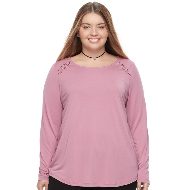 Junior's Plus Size Pink Republic Lace-up Raglan Top, Teens, Size: 2xl, Brt Purple